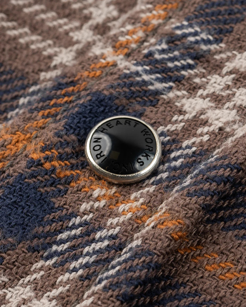 Iron Heart IHSH-431-BRN Slubby Heavy Flannel Check Western Shirt - Brown