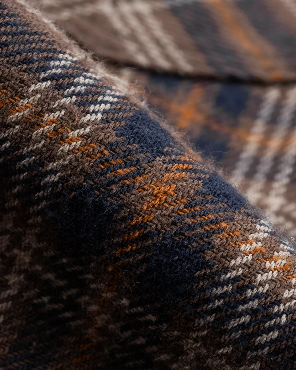 Iron Heart IHSH-431-BRN Slubby Heavy Flannel Check Western Shirt - Brown