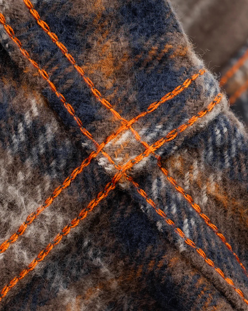 Iron Heart IHSH-431-BRN Slubby Heavy Flannel Check Western Shirt - Brown