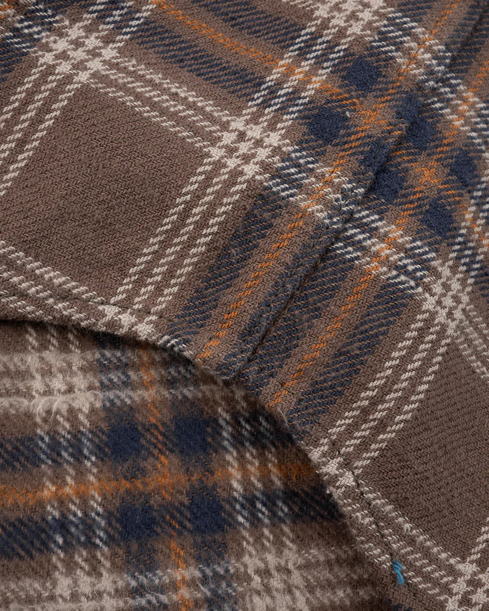 Iron Heart IHSH-431-BRN Slubby Heavy Flannel Check Western Shirt - Brown