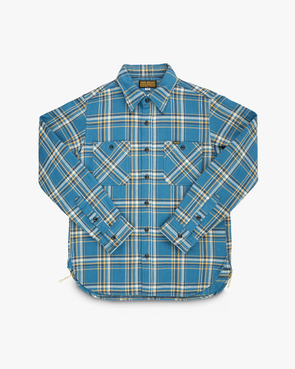 Iron Heart IHSH-435-BLU Ultra Heavy Flannel American Check Work Shirt - Blue