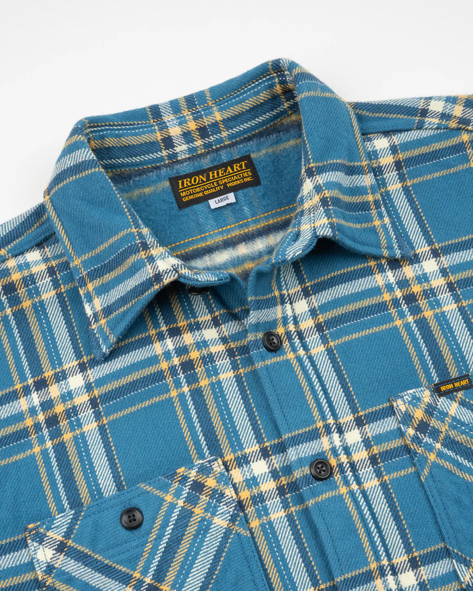 Iron Heart IHSH-435-BLU Ultra Heavy Flannel American Check Work Shirt - Blue