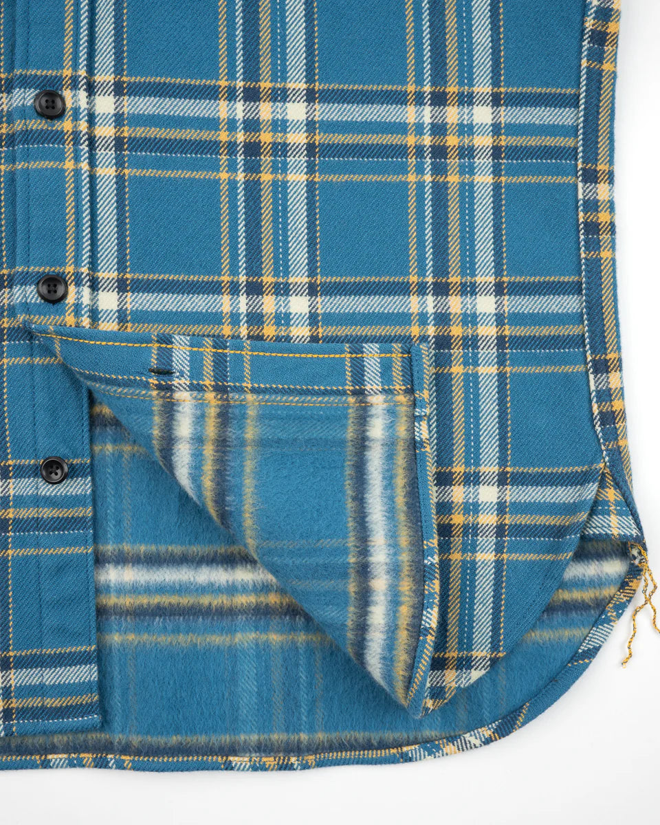 Iron Heart IHSH-435-BLU Ultra Heavy Flannel American Check Work Shirt - Blue