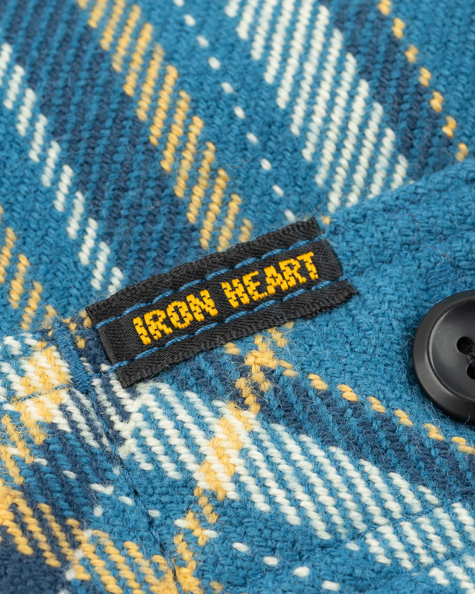 Iron Heart IHSH-435-BLU Ultra Heavy Flannel American Check Work Shirt - Blue