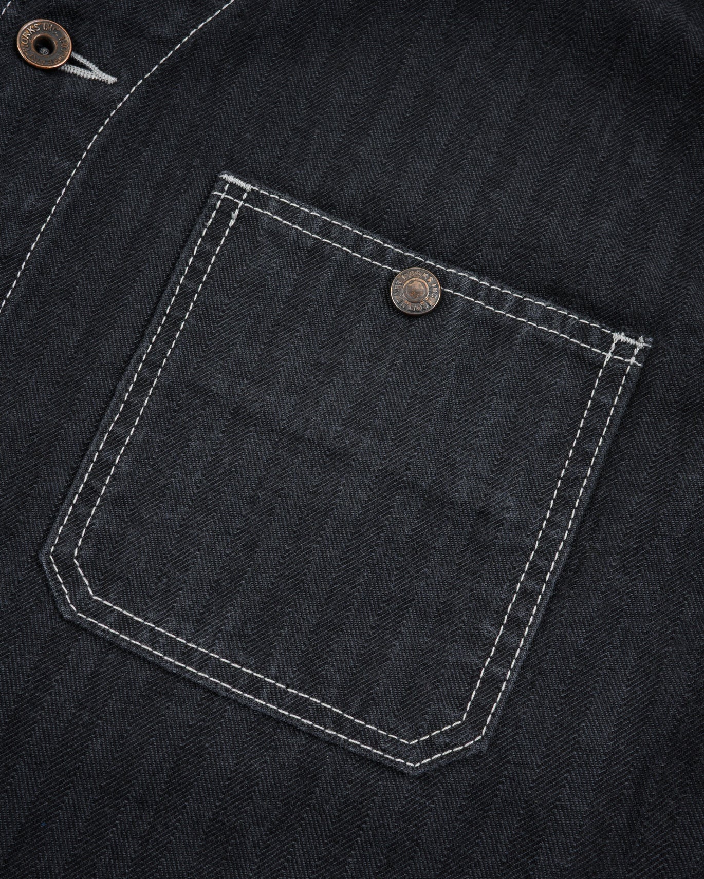 Iron Heart IHJ-158-BLK 10.5oz Herringbone Collarless Chore Jacket - Black Overdyed Black