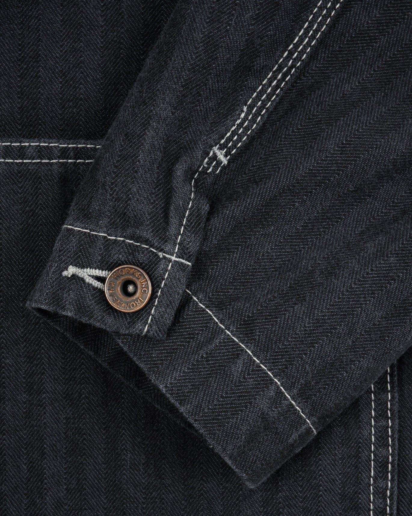 Iron Heart IHJ-158-BLK 10.5oz Herringbone Collarless Chore Jacket - Black Overdyed Black