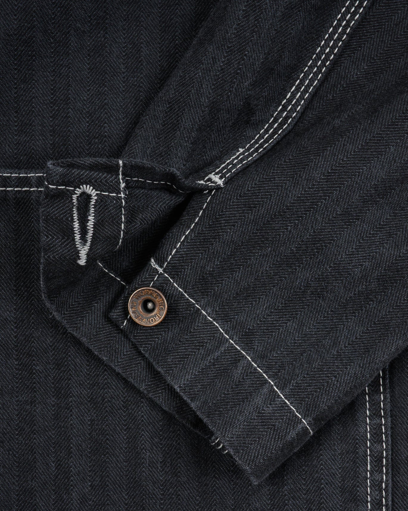 Iron Heart IHJ-158-BLK 10.5oz Herringbone Collarless Chore Jacket - Black Overdyed Black