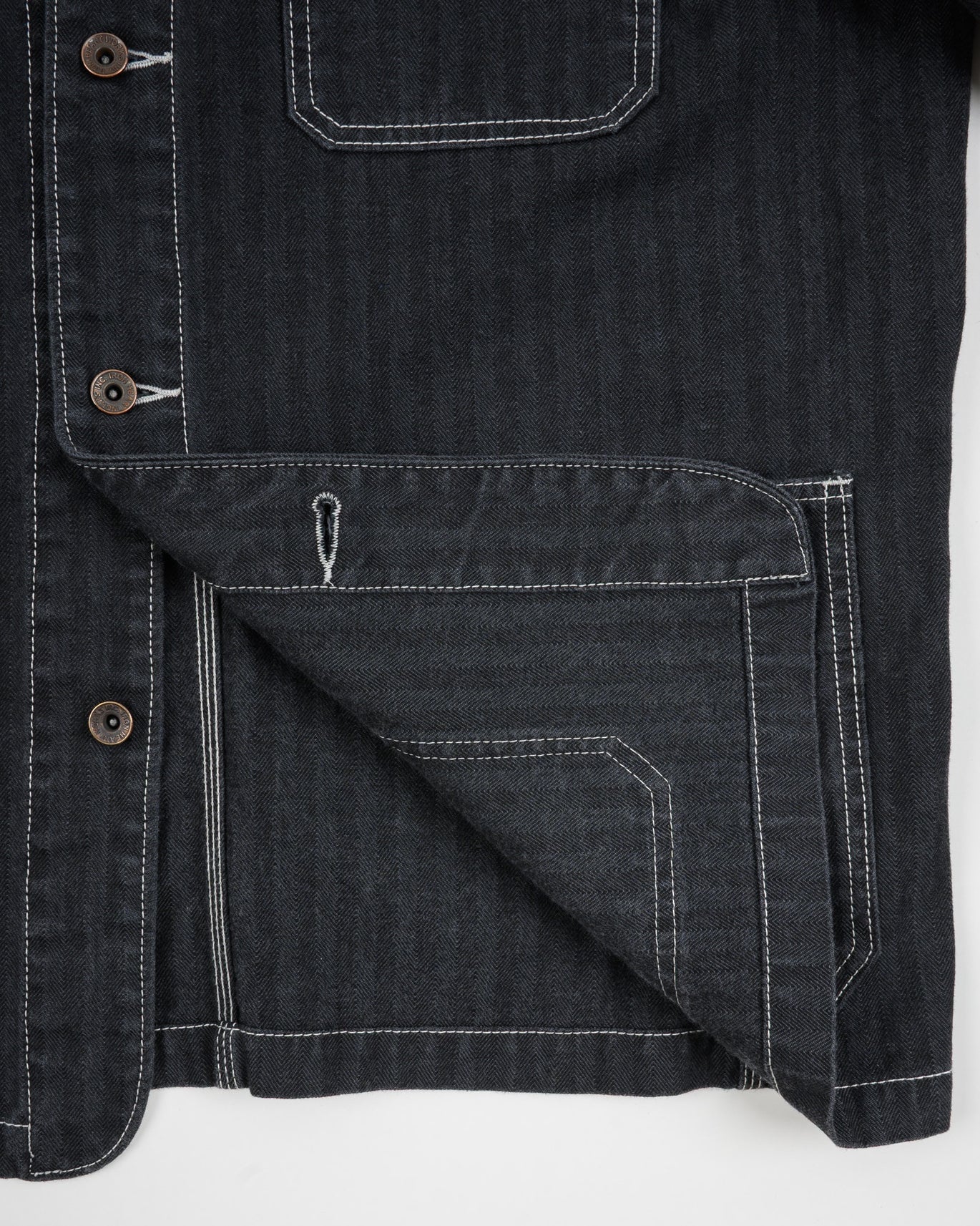 Iron Heart IHJ-158-BLK 10.5oz Herringbone Collarless Chore Jacket - Black Overdyed Black
