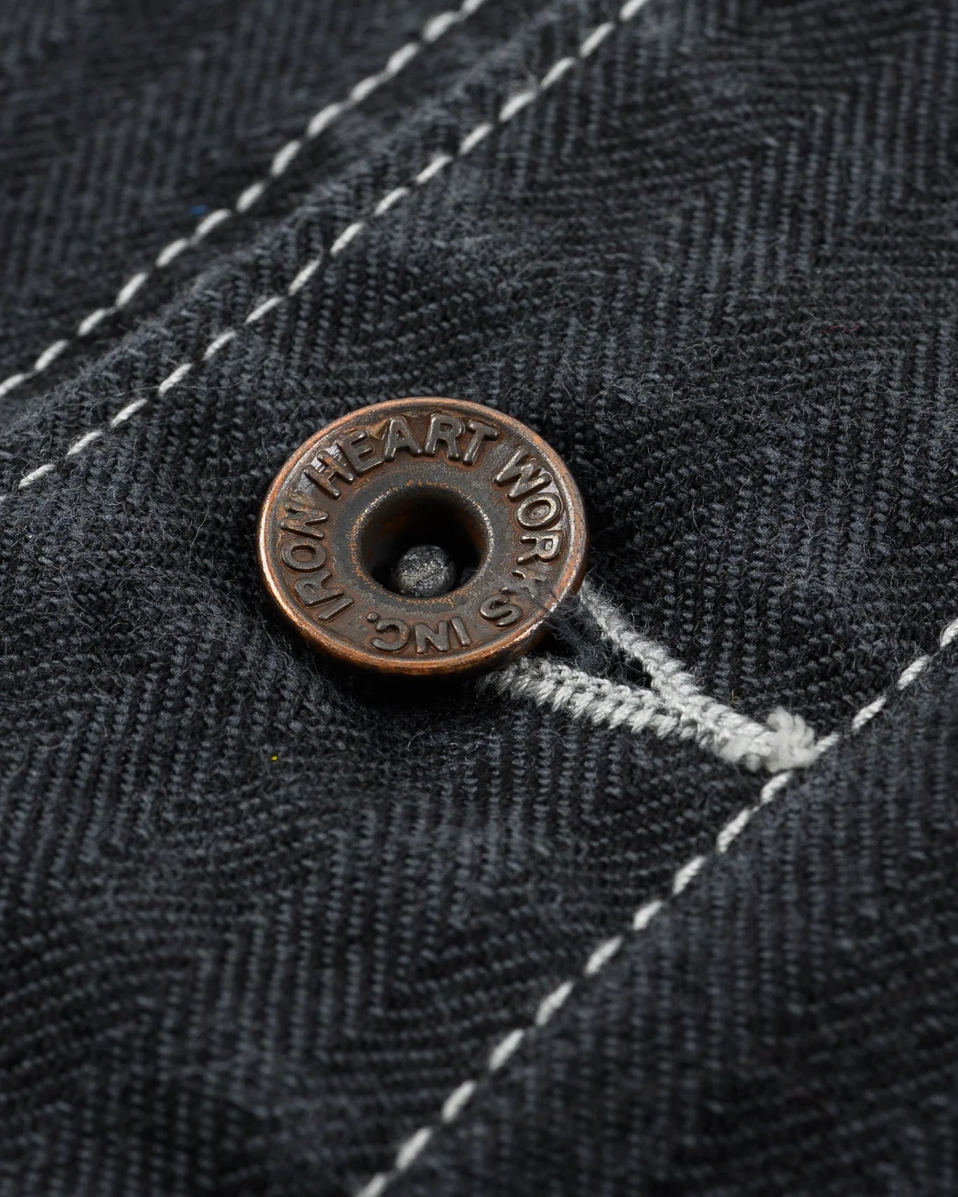 Iron Heart IHJ-158-BLK 10.5oz Herringbone Collarless Chore Jacket - Black Overdyed Black