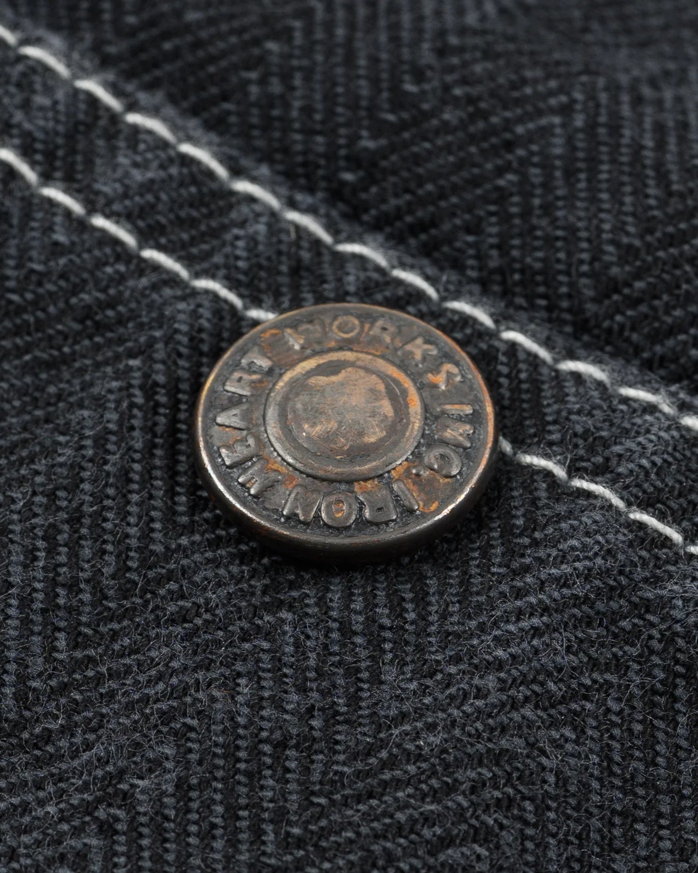 Iron Heart IHJ-158-BLK 10.5oz Herringbone Collarless Chore Jacket - Black Overdyed Black