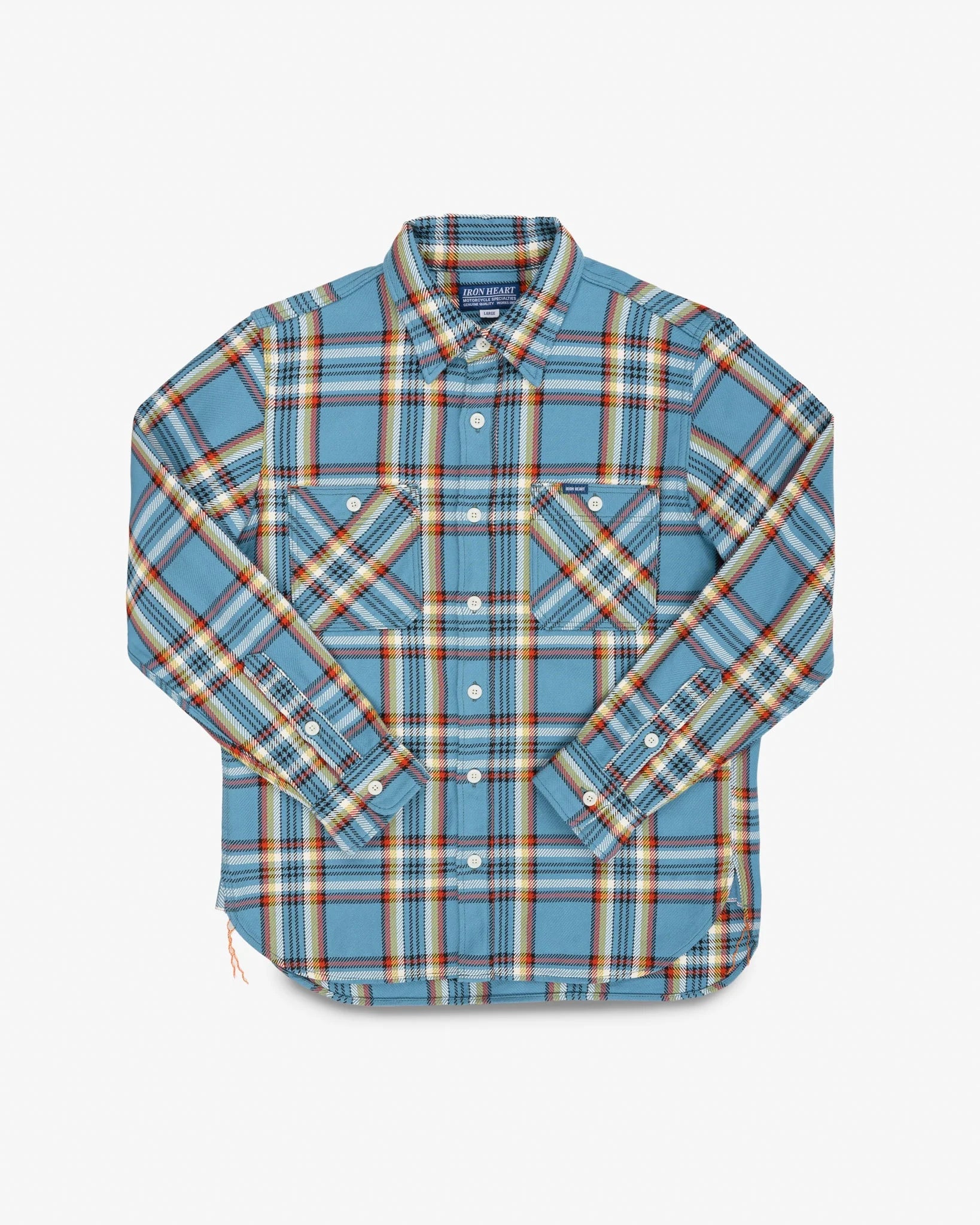 Iron Heart 9oz Selvedge Flannel Check Work Shirt - Sax Blue