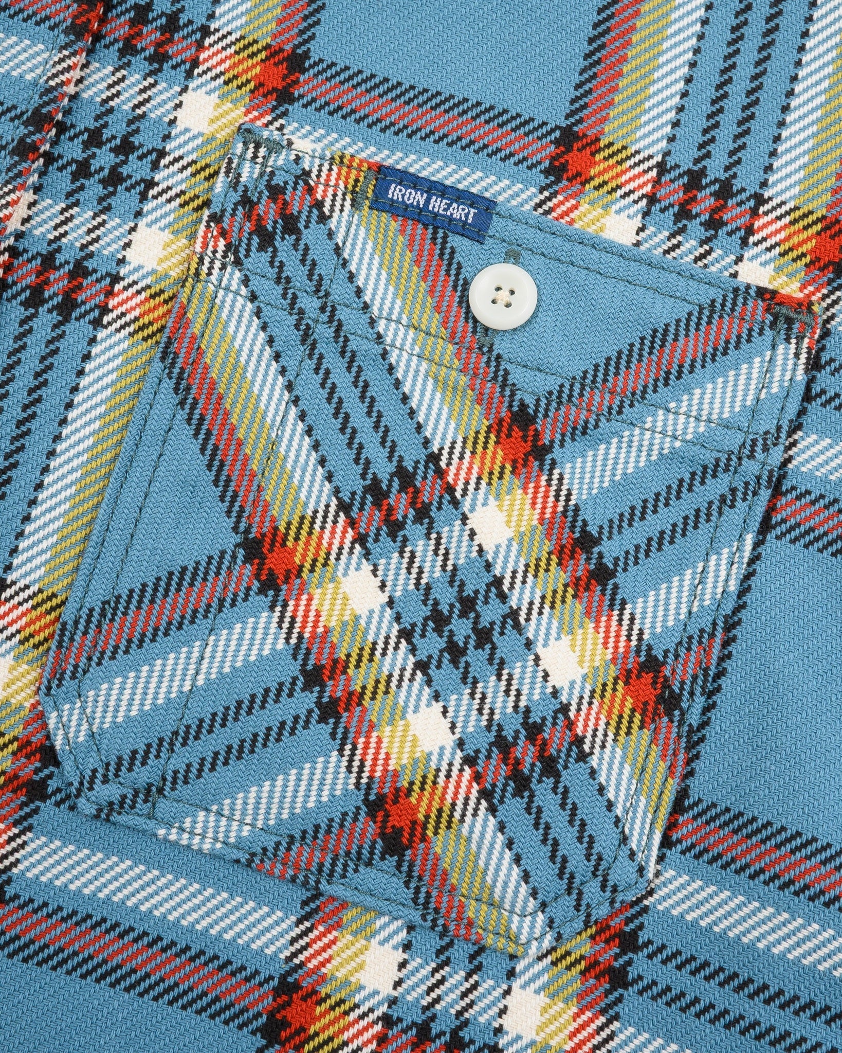 Iron Heart 9oz Selvedge Flannel Check Work Shirt - Sax Blue