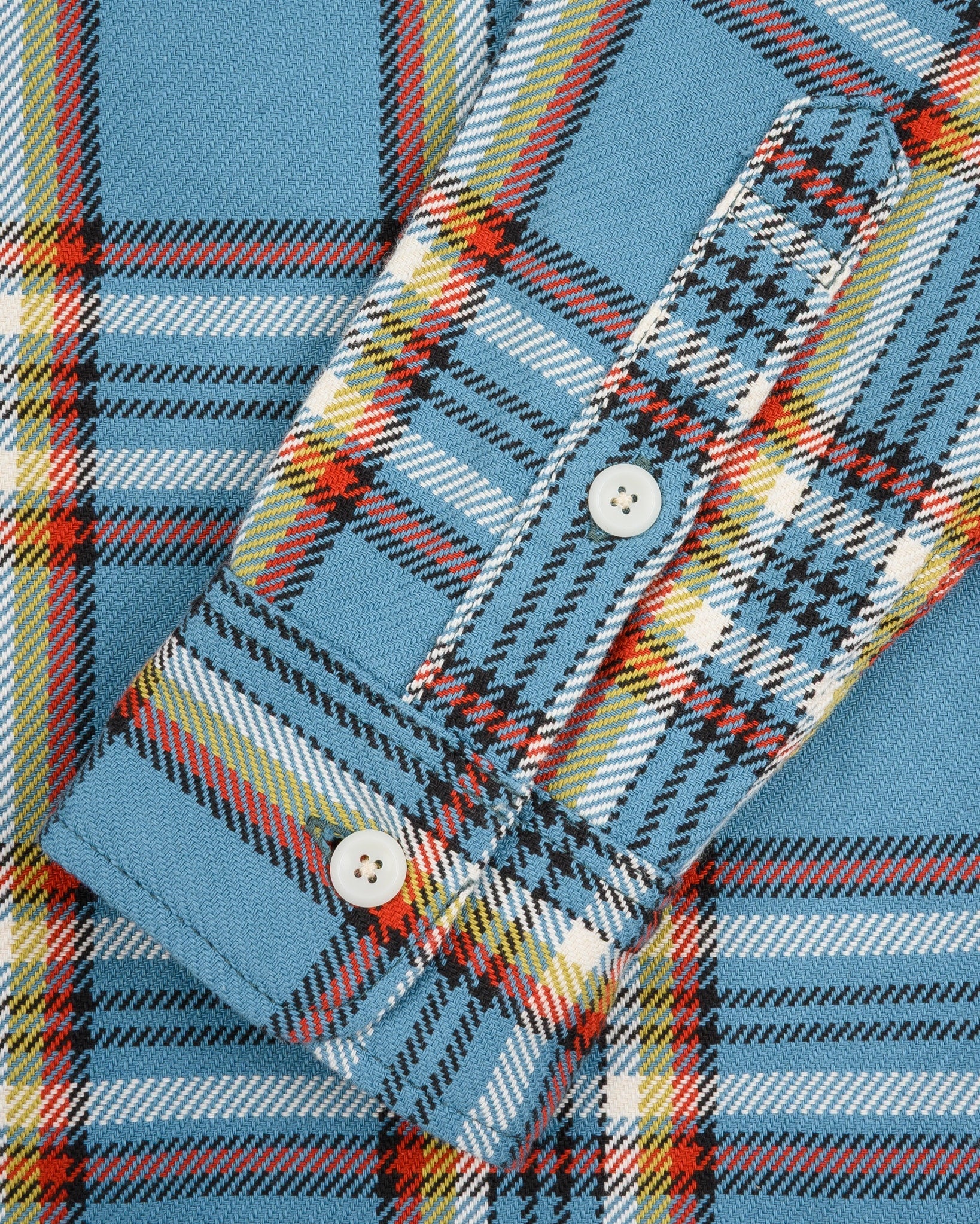 Iron Heart 9oz Selvedge Flannel Check Work Shirt - Sax Blue
