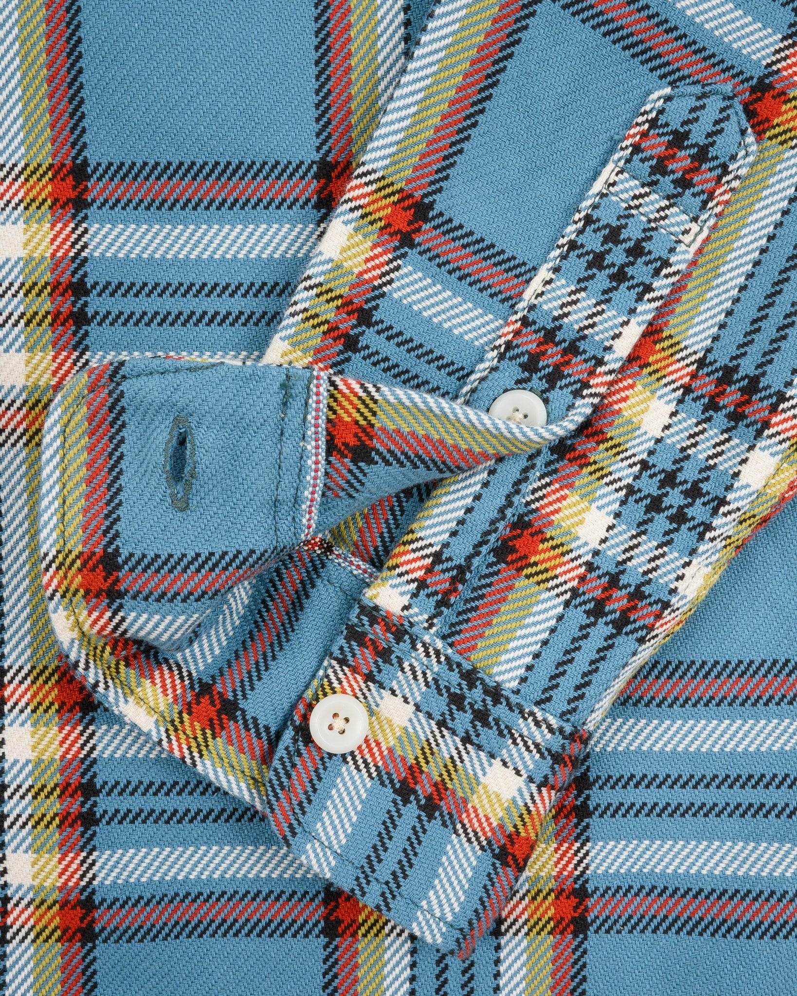 Iron Heart 9oz Selvedge Flannel Check Work Shirt - Sax Blue