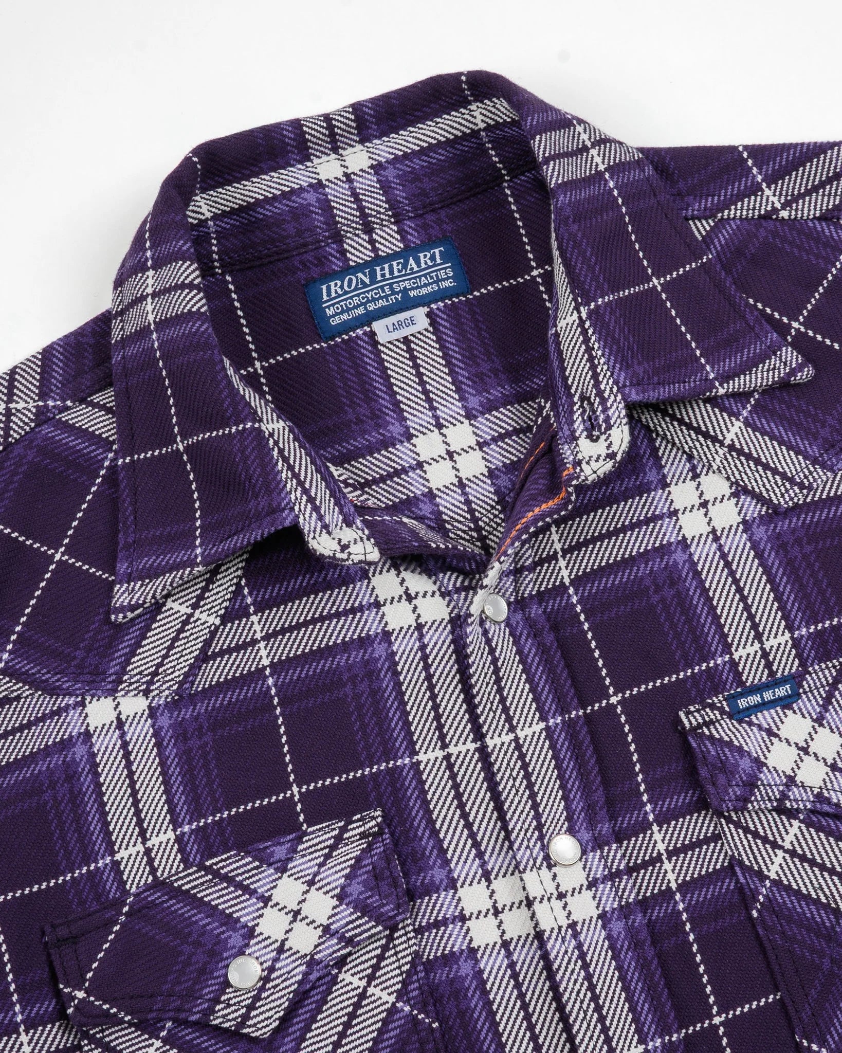 Iron Heart IHSH-439-PUR 9oz Selvedge Flannel Check Western Shirt