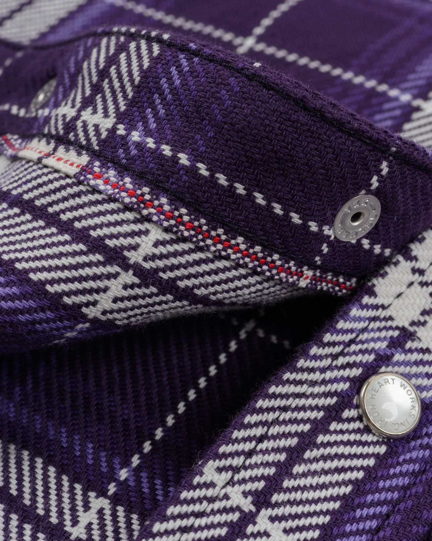 Iron Heart IHSH-439-PUR 9oz Selvedge Flannel Check Western Shirt - Purple