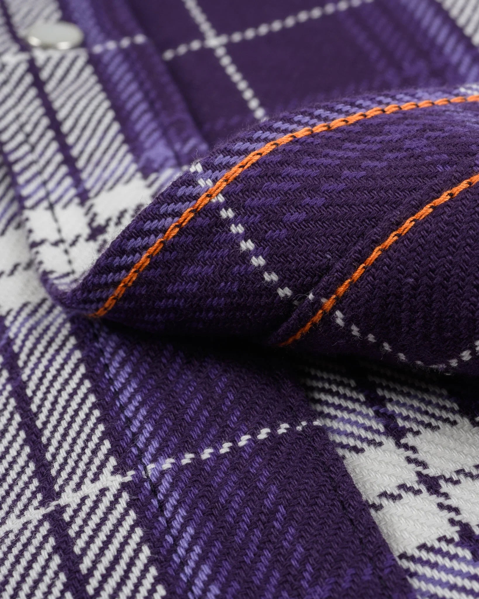Iron Heart IHSH-439-PUR 9oz Selvedge Flannel Check Western Shirt - Purple