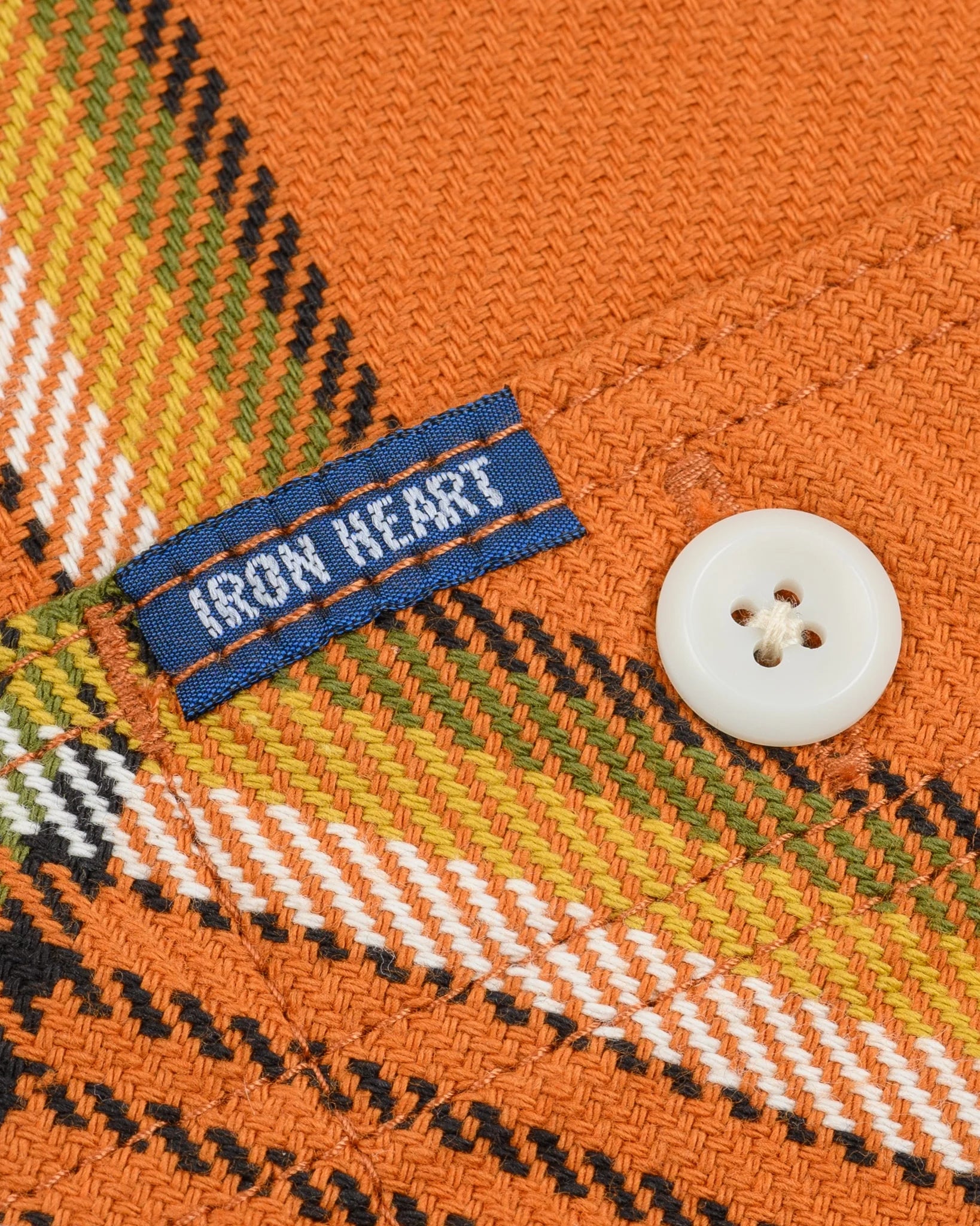 Iron Heart IHSH-442-ORA 9oz Selvedge Flannel Check Work Shirt - Orange