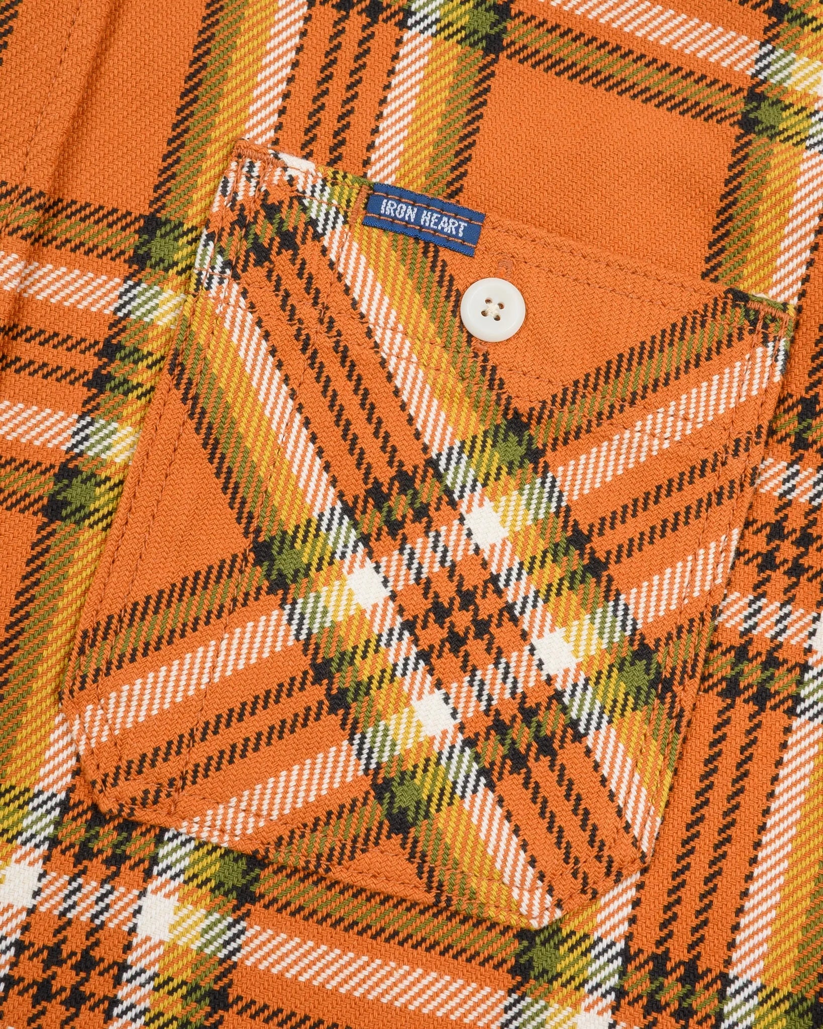 Iron Heart IHSH-442-ORA 9oz Selvedge Flannel Check Work Shirt - Orange