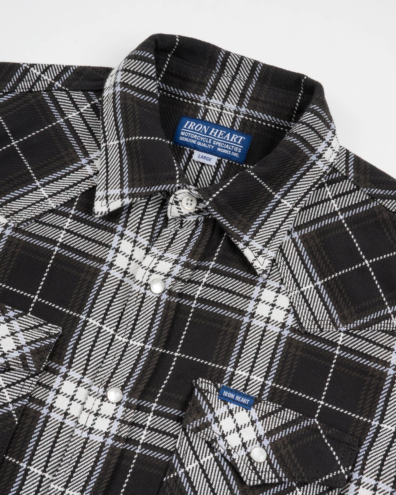 Iron Heart IHSH-439-BLK 9oz Selvedge Flannel Check Western Shirt - Black