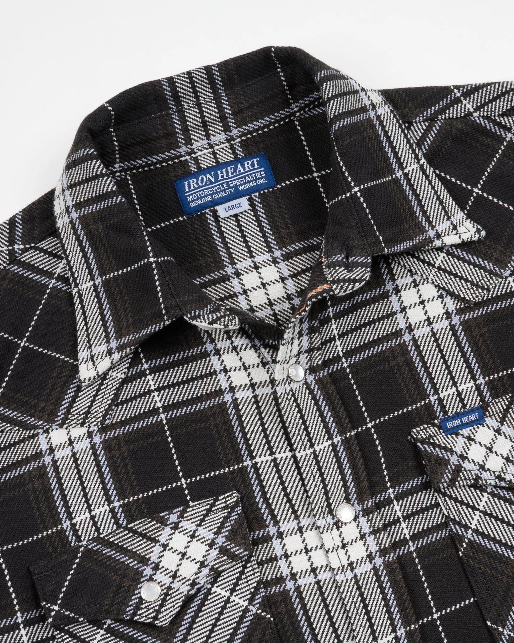 Iron Heart IHSH-439-BLK 9oz Selvedge Flannel Check Western Shirt - Black