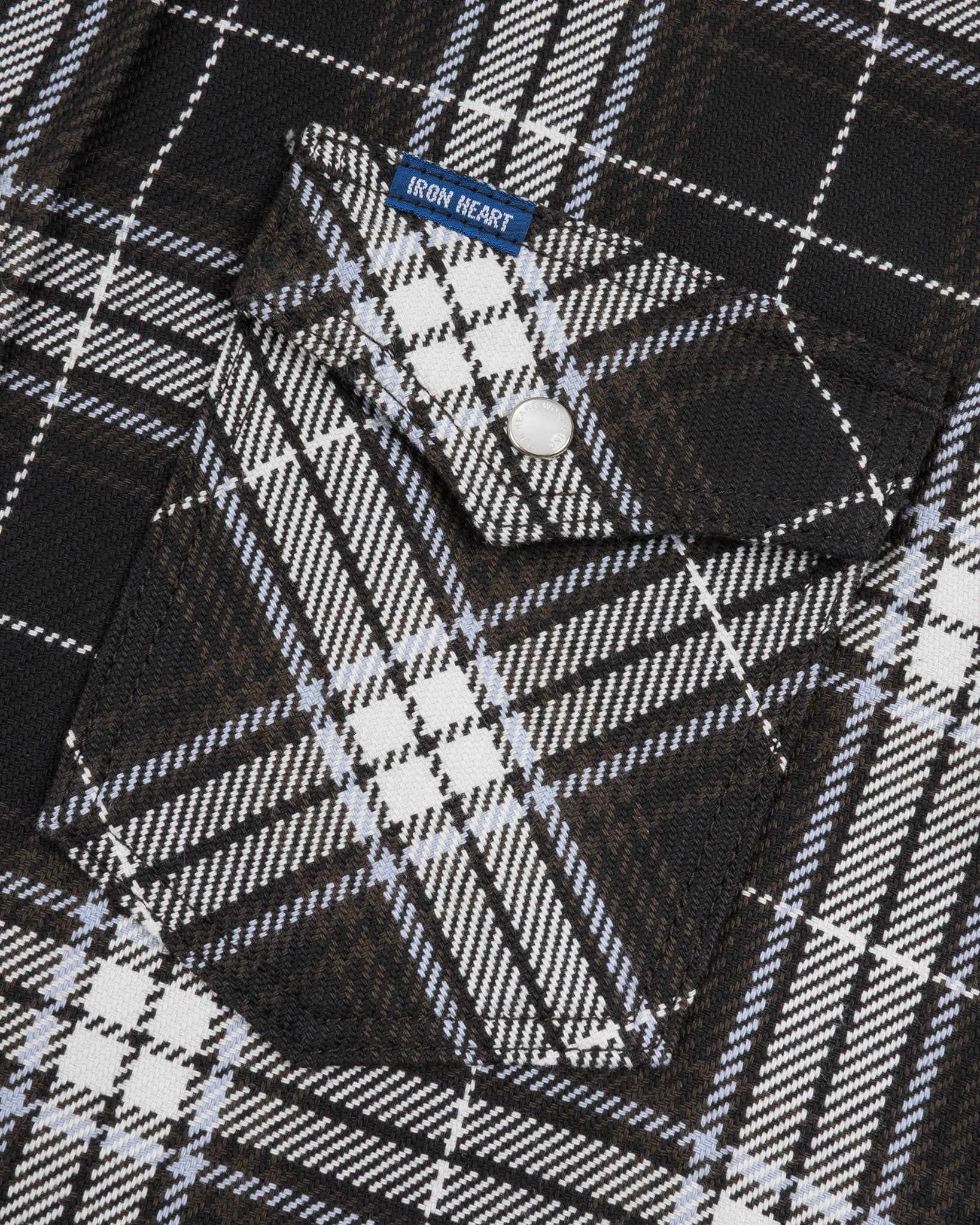 Iron Heart IHSH-439-BLK 9oz Selvedge Flannel Check Western Shirt - Black