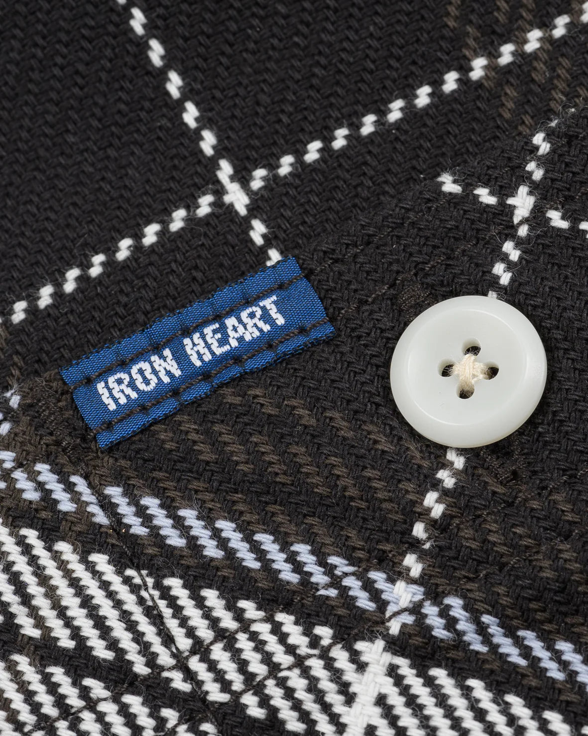 Iron Heart IHSH-441-BLK 9oz Selvedge Flannel Check Work Shirt - Black
