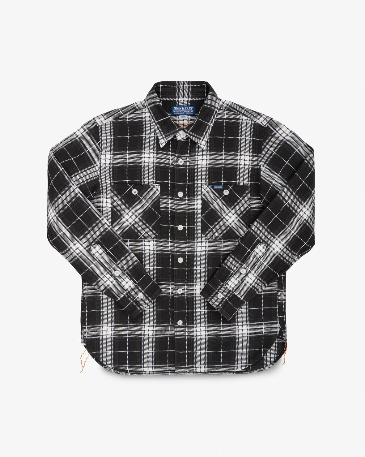 Iron Heart IHSH-441-BLK 9oz Selvedge Flannel Check Work Shirt - Black