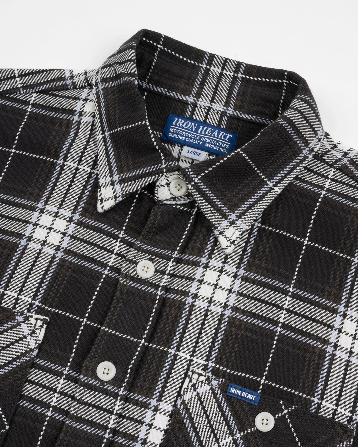 Iron Heart IHSH-441-BLK 9oz Selvedge Flannel Check Work Shirt - Black