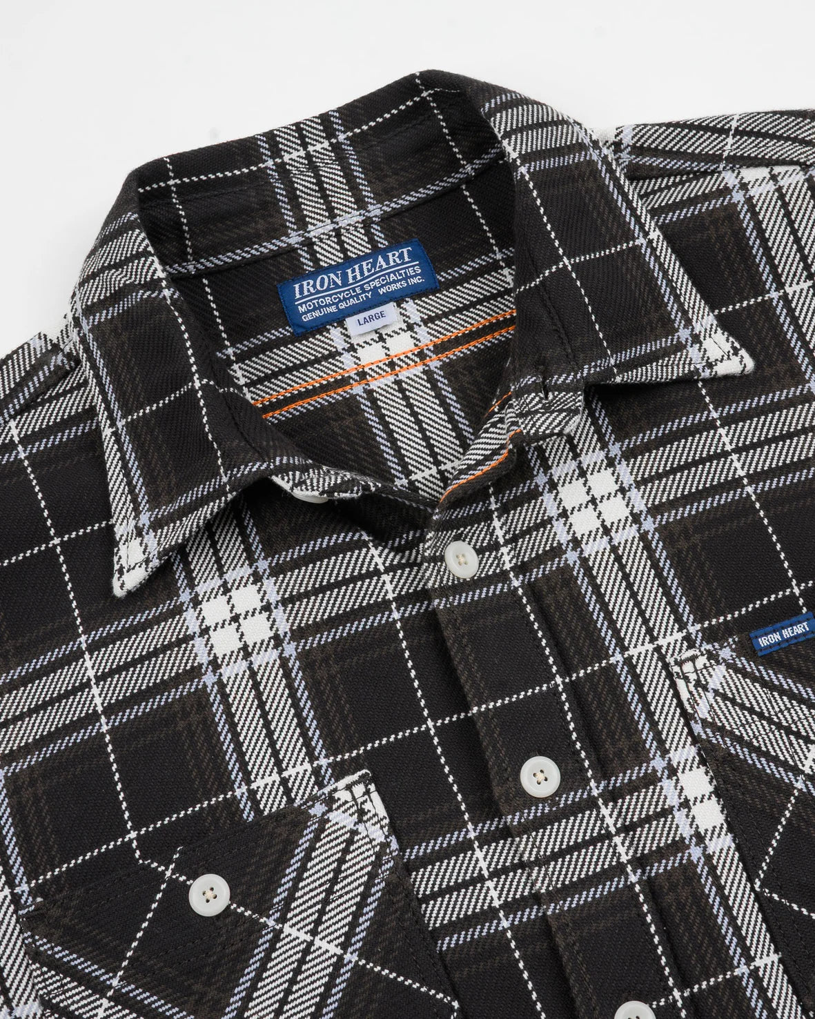 Iron Heart IHSH-441-BLK 9oz Selvedge Flannel Check Work Shirt - Black