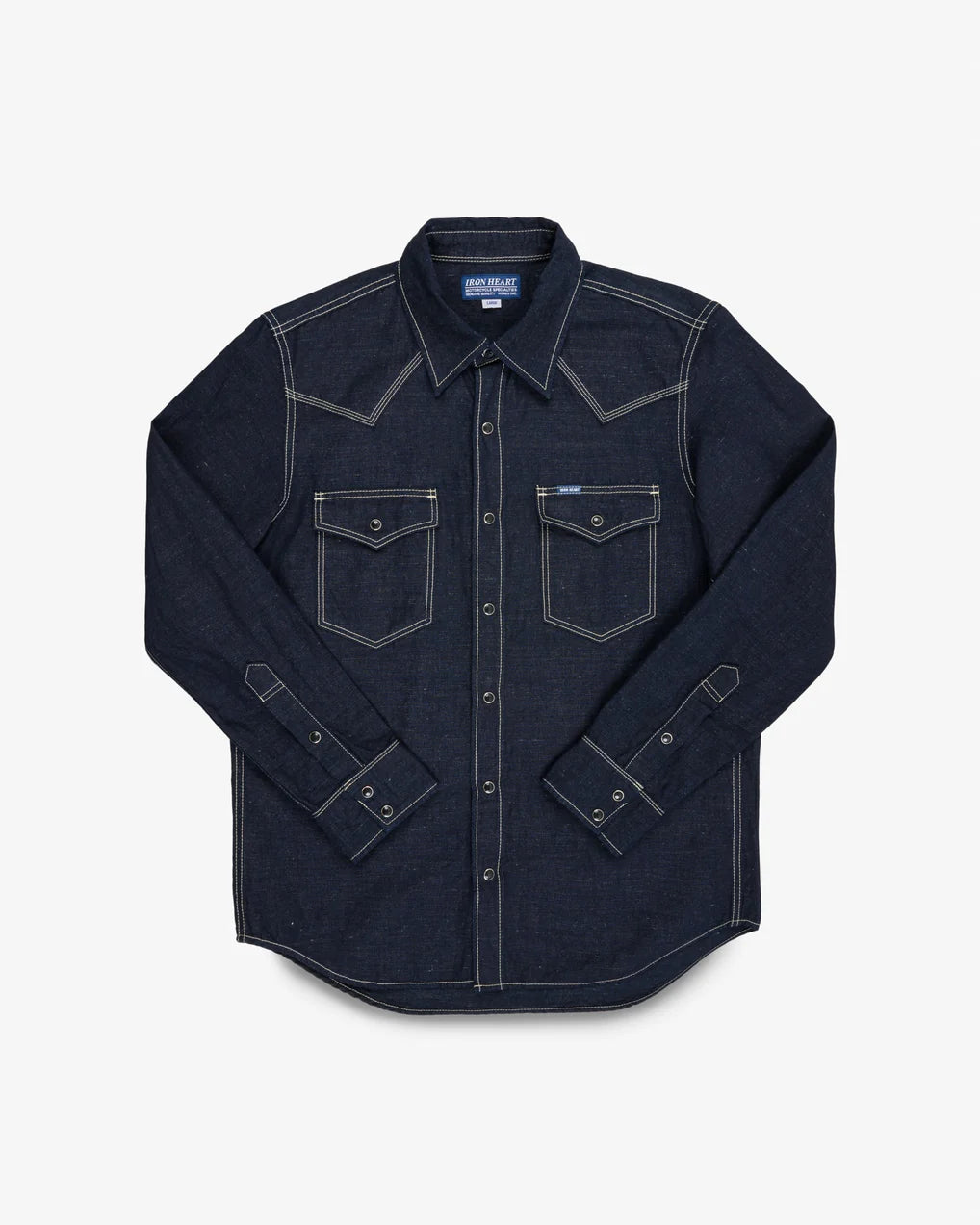 Iron Heart IHSH-444-IND 7oz Cotton Linen Chambray Western Shirt - Indigo