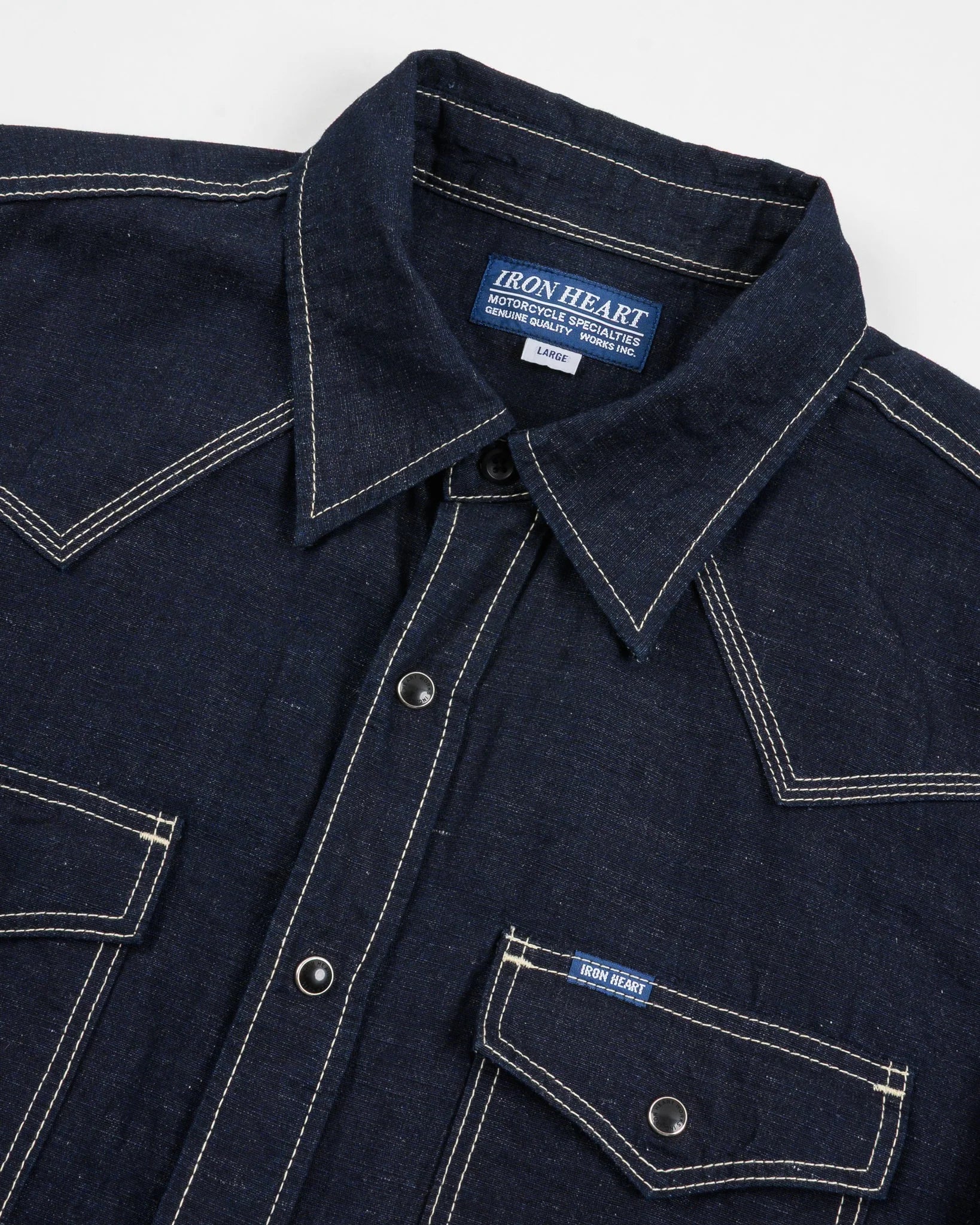 Iron Heart IHSH-444-IND 7oz Cotton Linen Chambray Western Shirt - Indigo