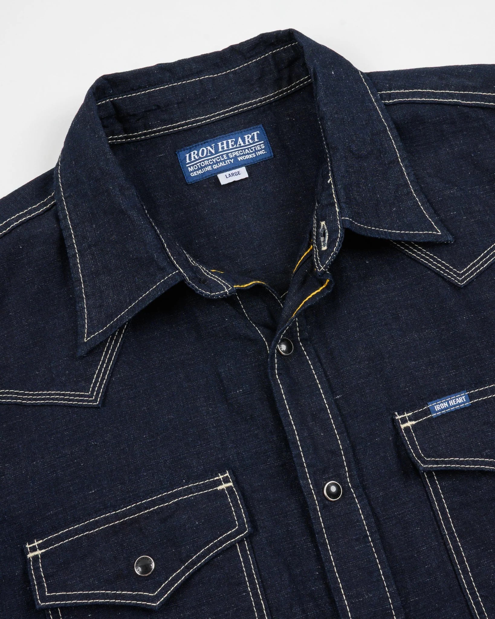Iron Heart IHSH-444-IND 7oz Cotton Linen Chambray Western Shirt - Indigo