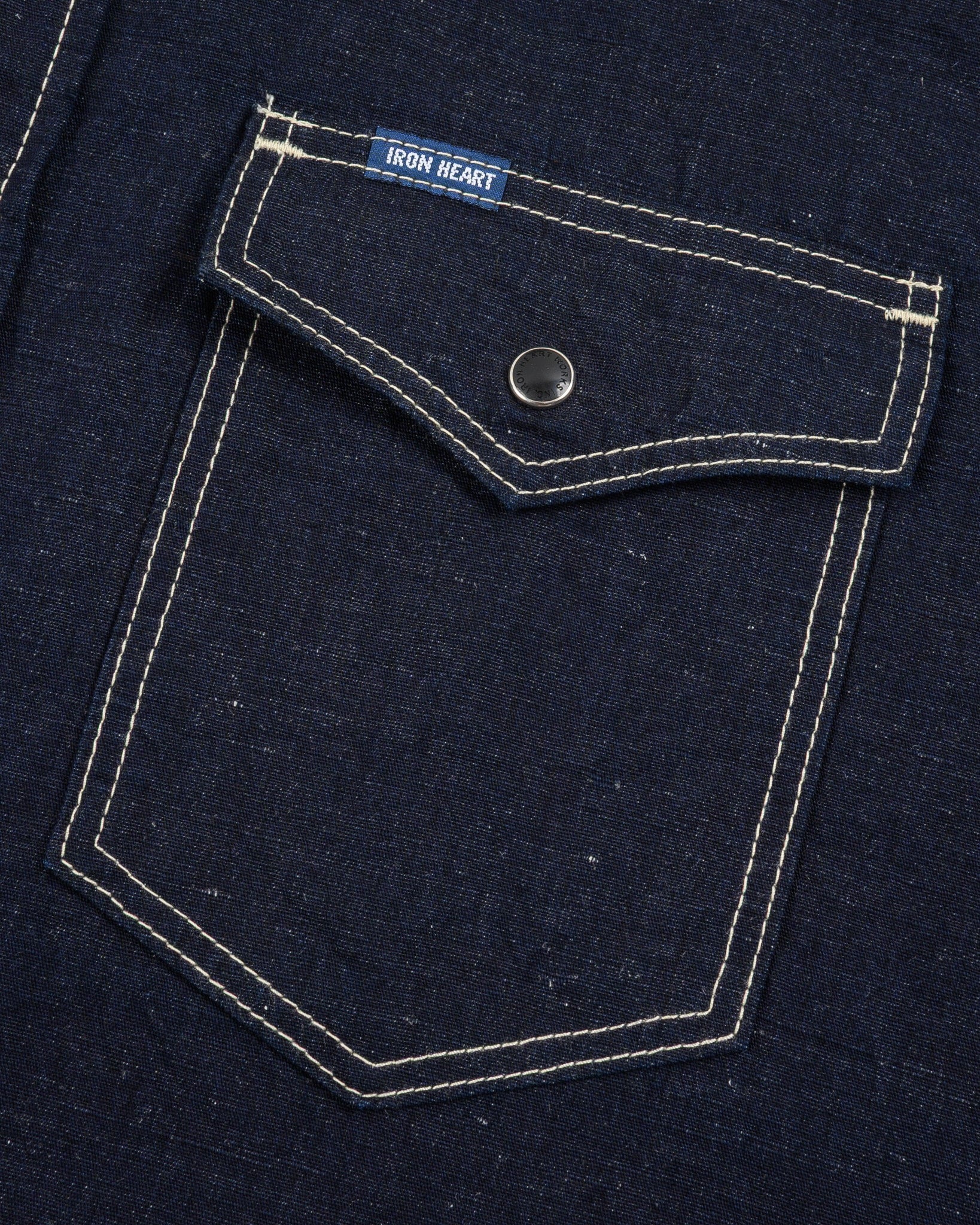 Iron Heart IHSH-444-IND 7oz Cotton Linen Chambray Western Shirt - Indigo