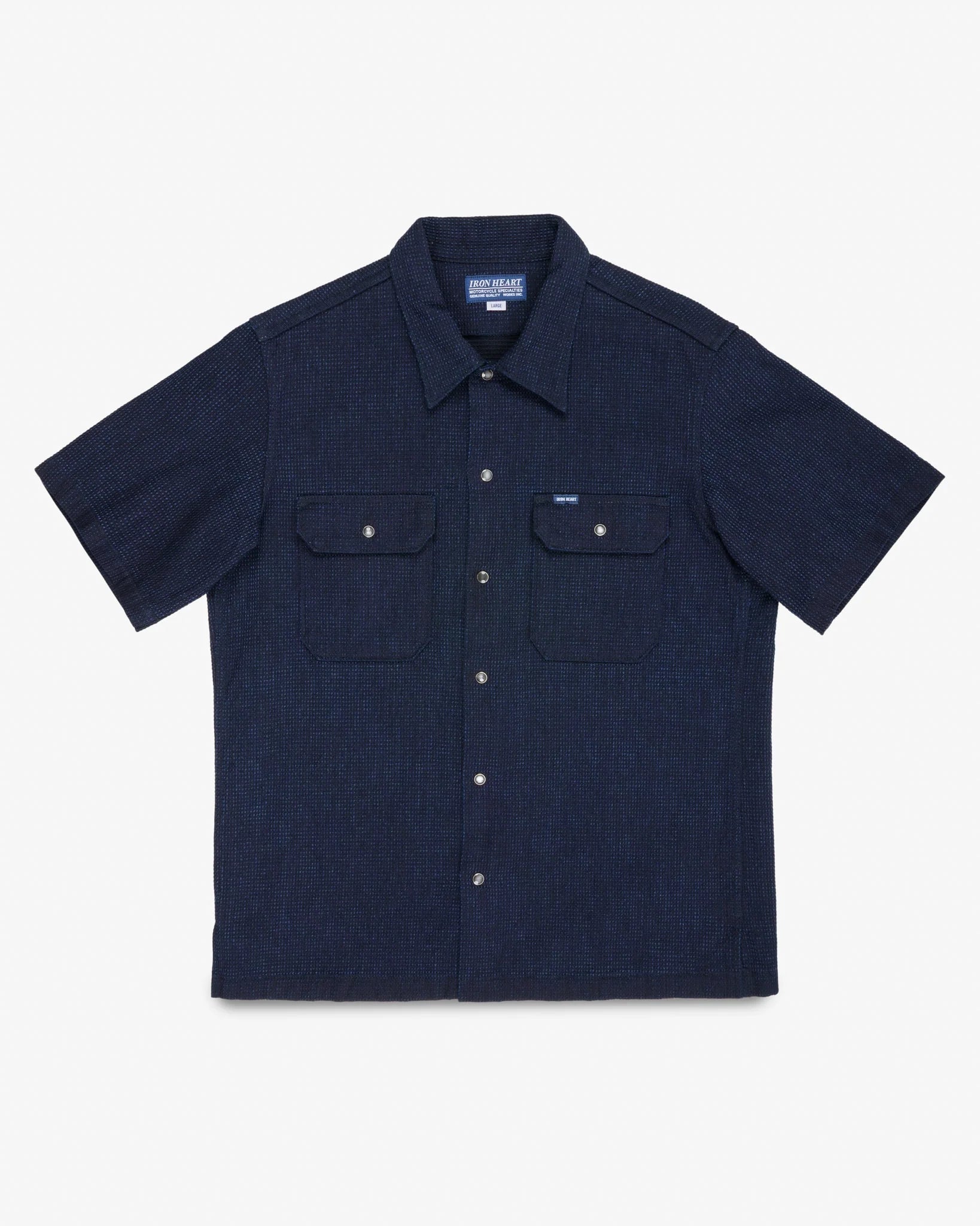 Iron Heart IHSH-445-IND 10oz Dobby Cloth Short Sleeve Mechanic Shirt. - Indigo