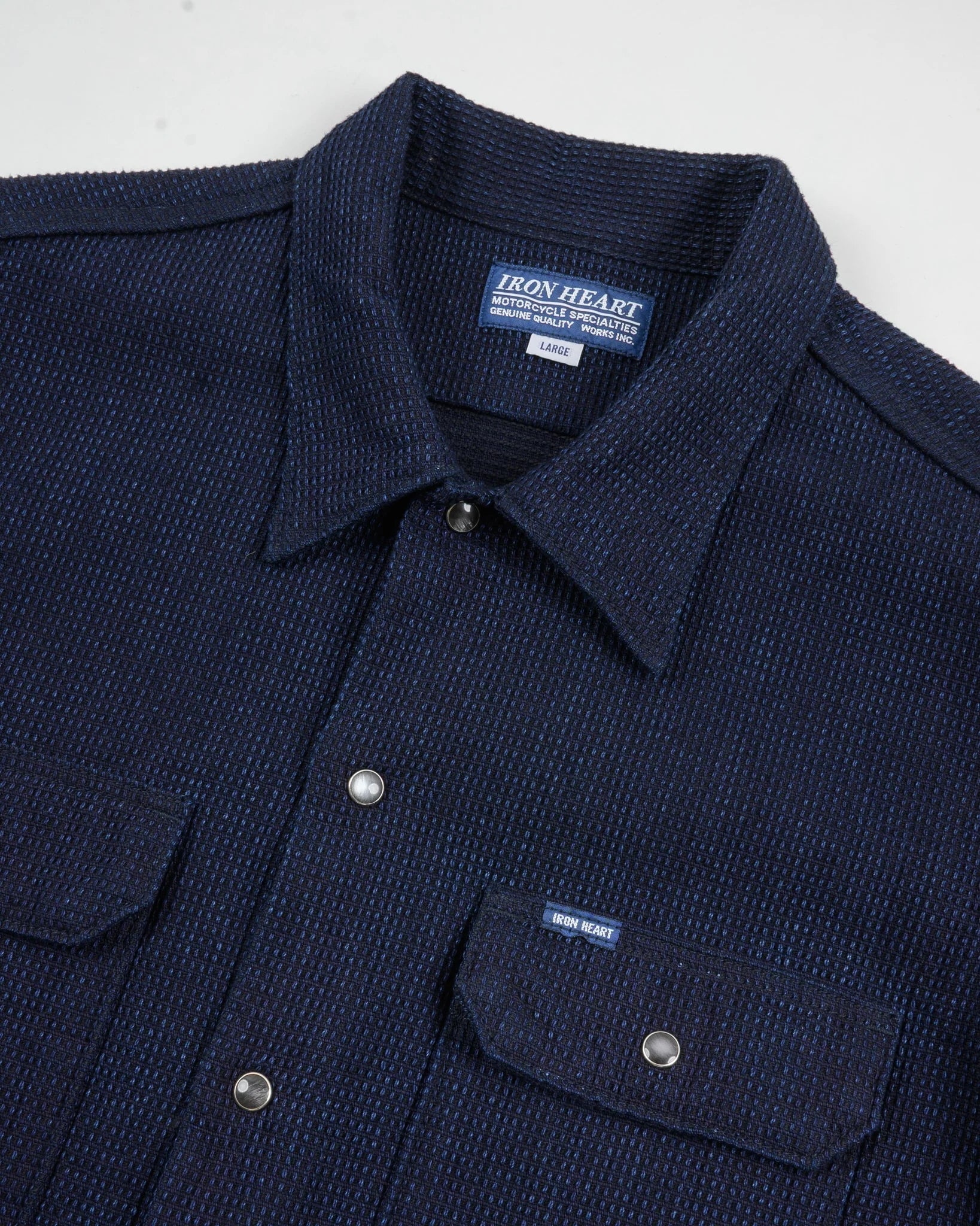 Iron Heart IHSH-445-IND 10oz Dobby Cloth Short Sleeve Mechanic Shirt. - Indigo