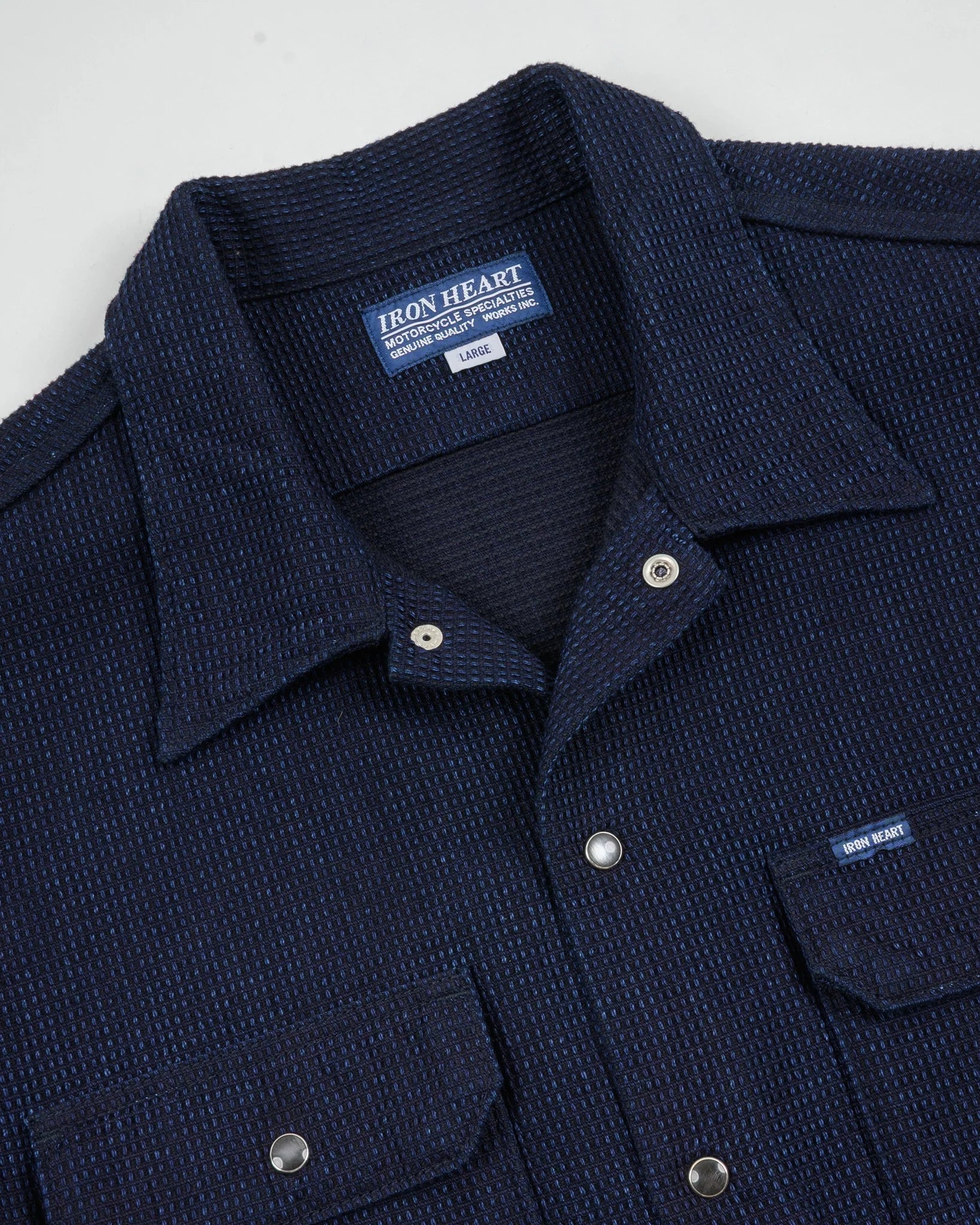 Iron Heart IHSH-445-IND 10oz Dobby Cloth Short Sleeve Mechanic Shirt. - Indigo