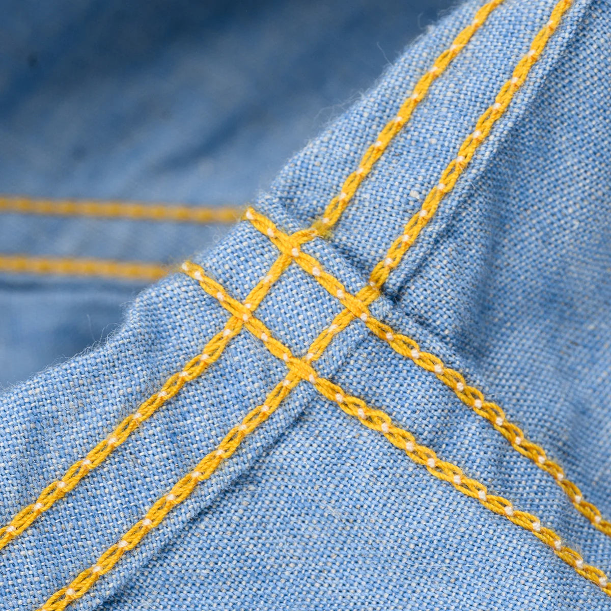 Iron Heart IHSH-447-SAX 5oz Cotton Linen Open Collar Short Sleeve Shirt - Sax Blue