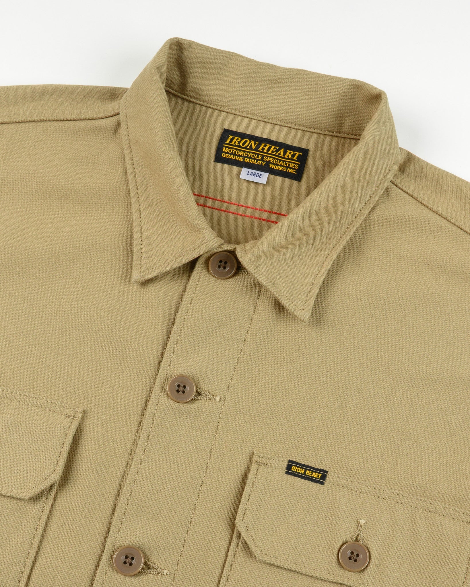 Iron Heart IHSH-451-KHA 9oz Cotton Sateen Military CPO Shirt - Khaki