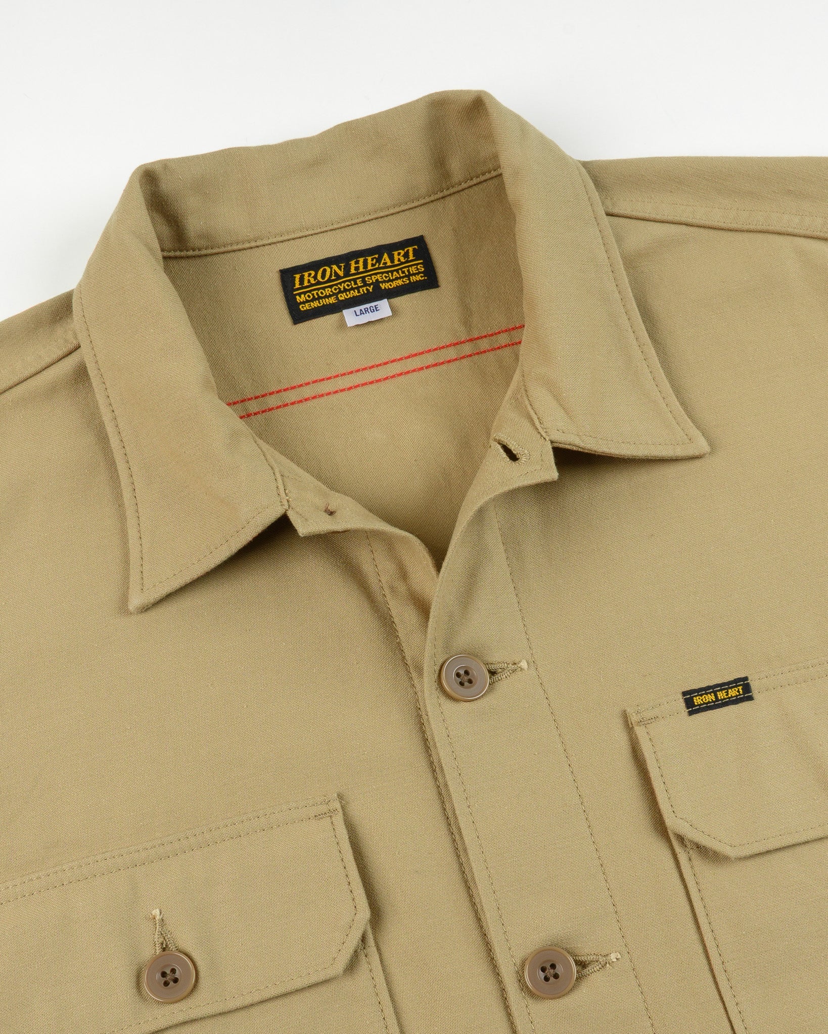 Iron Heart IHSH-451-KHA 9oz Cotton Sateen Military CPO Shirt - Khaki