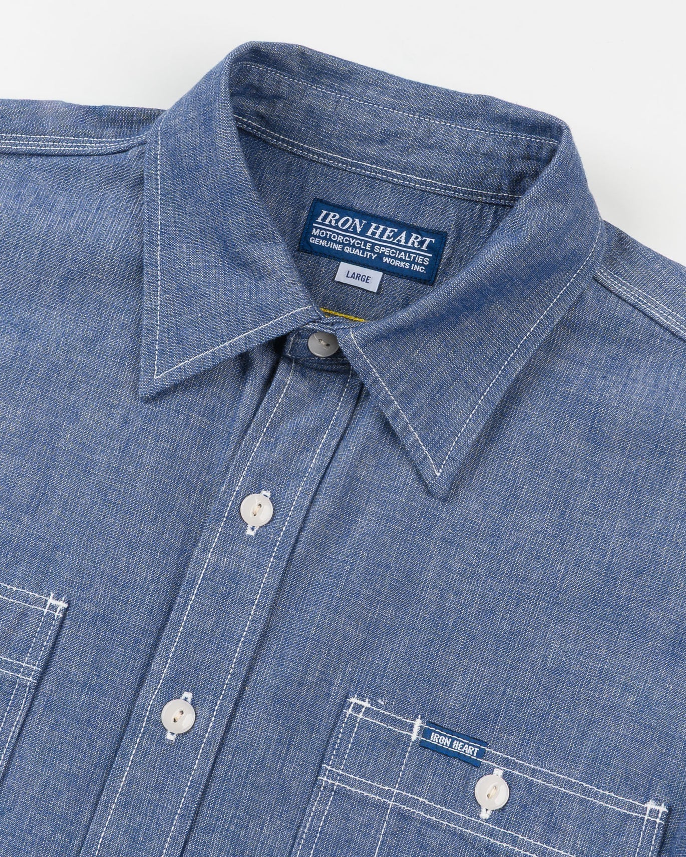 Iron Heart IHSH-21-BLU 10oz Selvedge Chambray Work Shirt - Blue