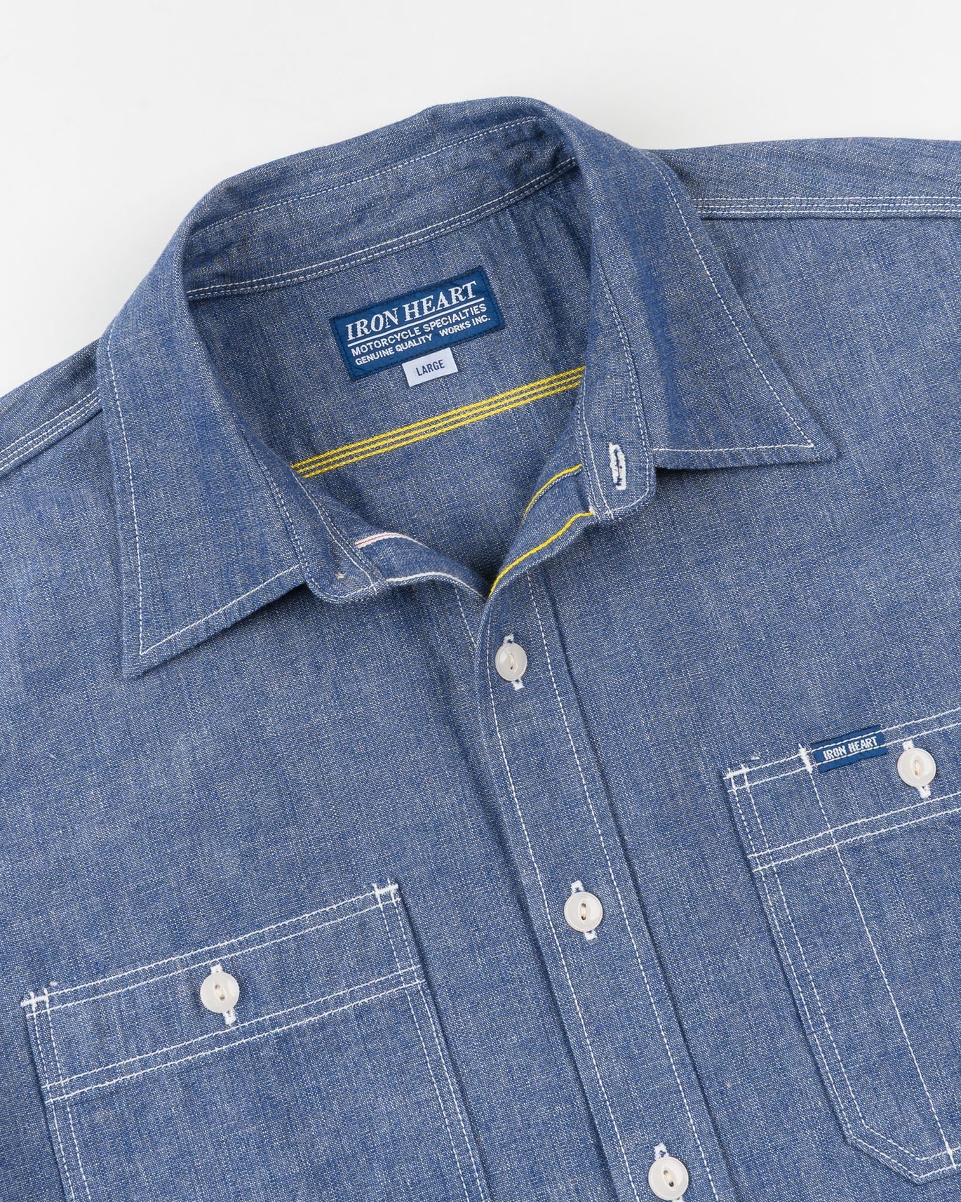 Iron Heart IHSH-21-BLU 10oz Selvedge Chambray Work Shirt - Blue