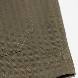 Dehen 1920 Chore Coat - Sage Dry Waxed Cotton. close up of fabric detail