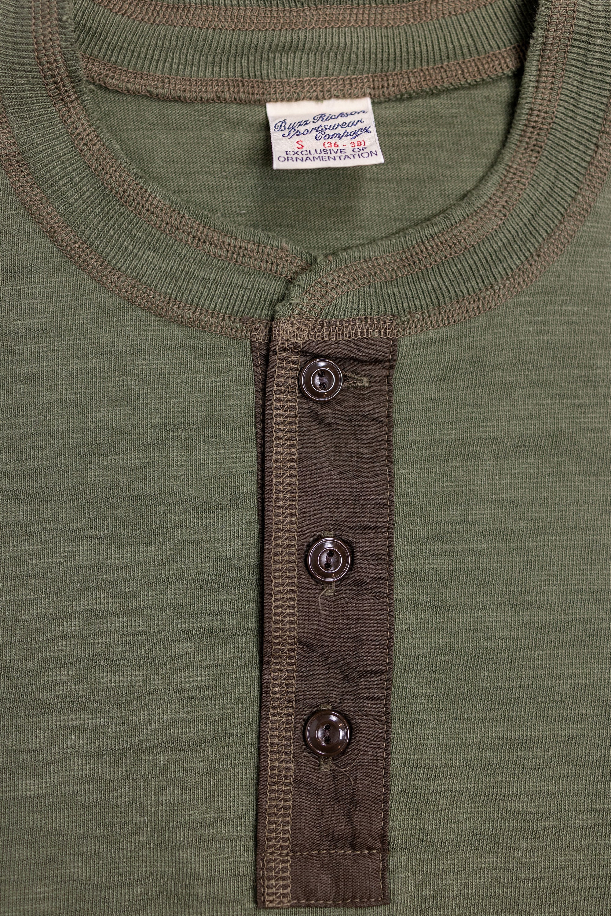 Buzz Rickson's BR79192 Slub Yarn Henley Neck T-Shirt - Olive