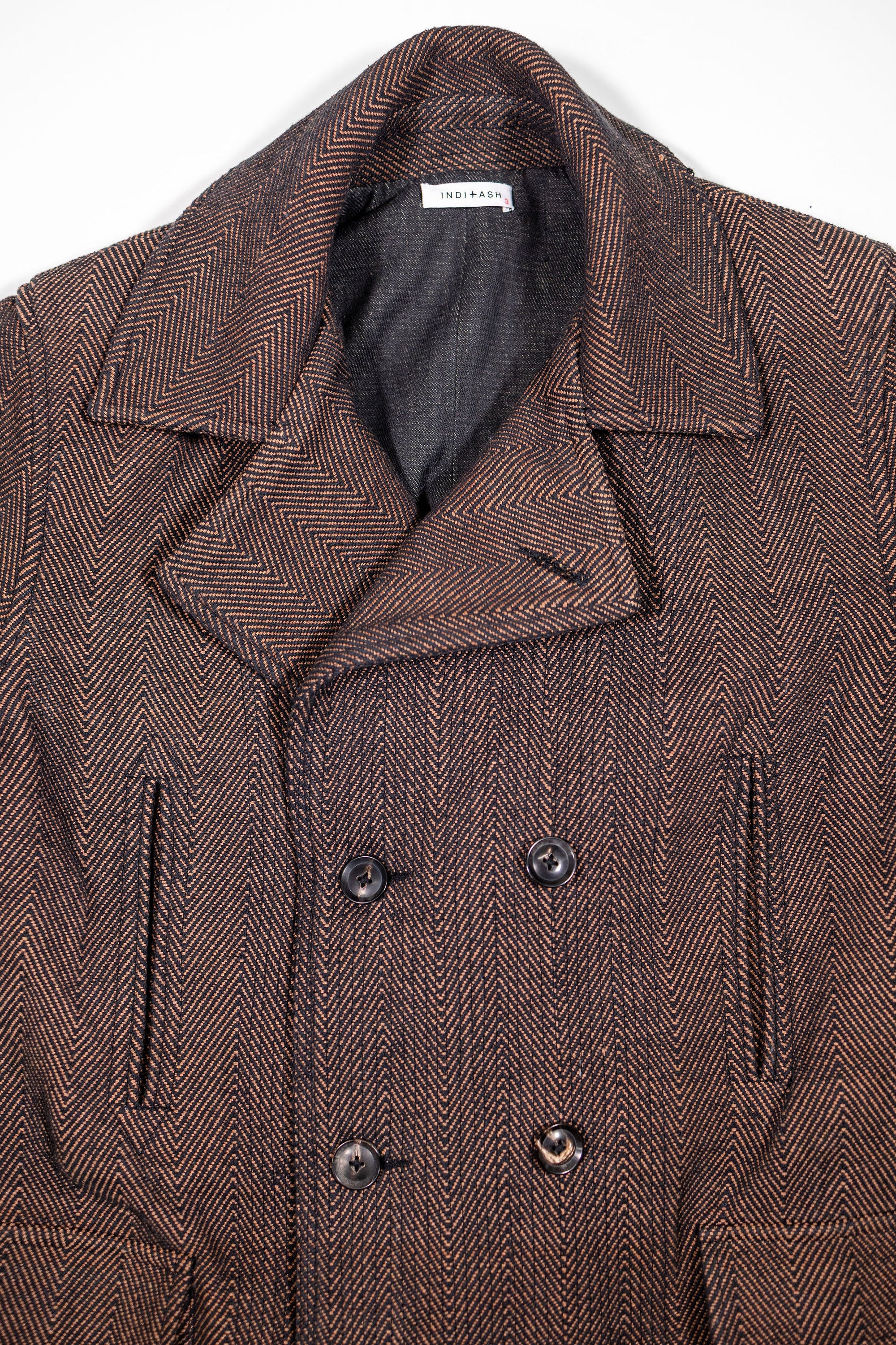 Indi + Ash Loft Peacoat - Iron/Cutch Brick Handwoven Herringbone