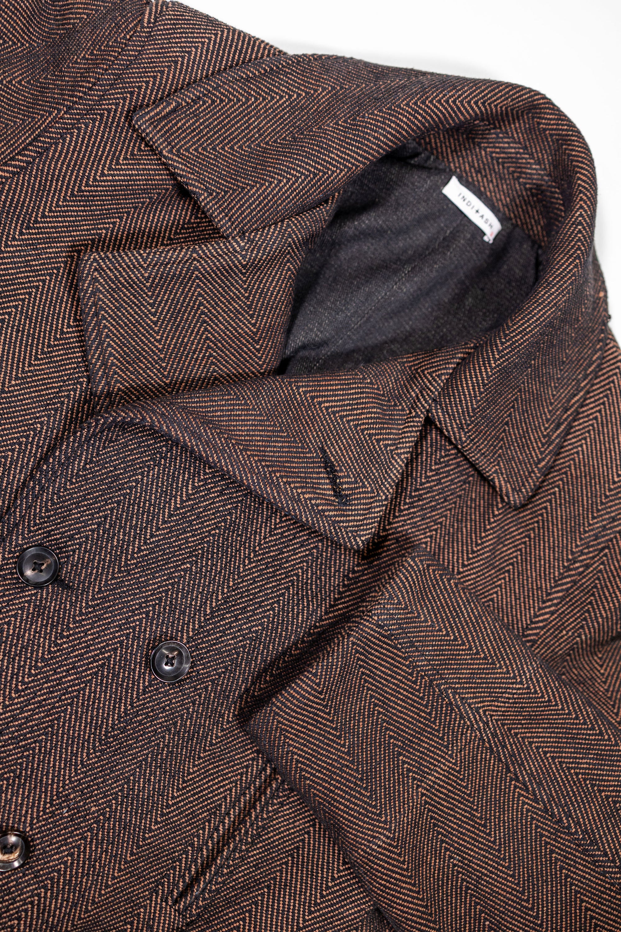 Indi + Ash Loft Peacoat - Iron/Cutch Brick Handwoven Herringbone