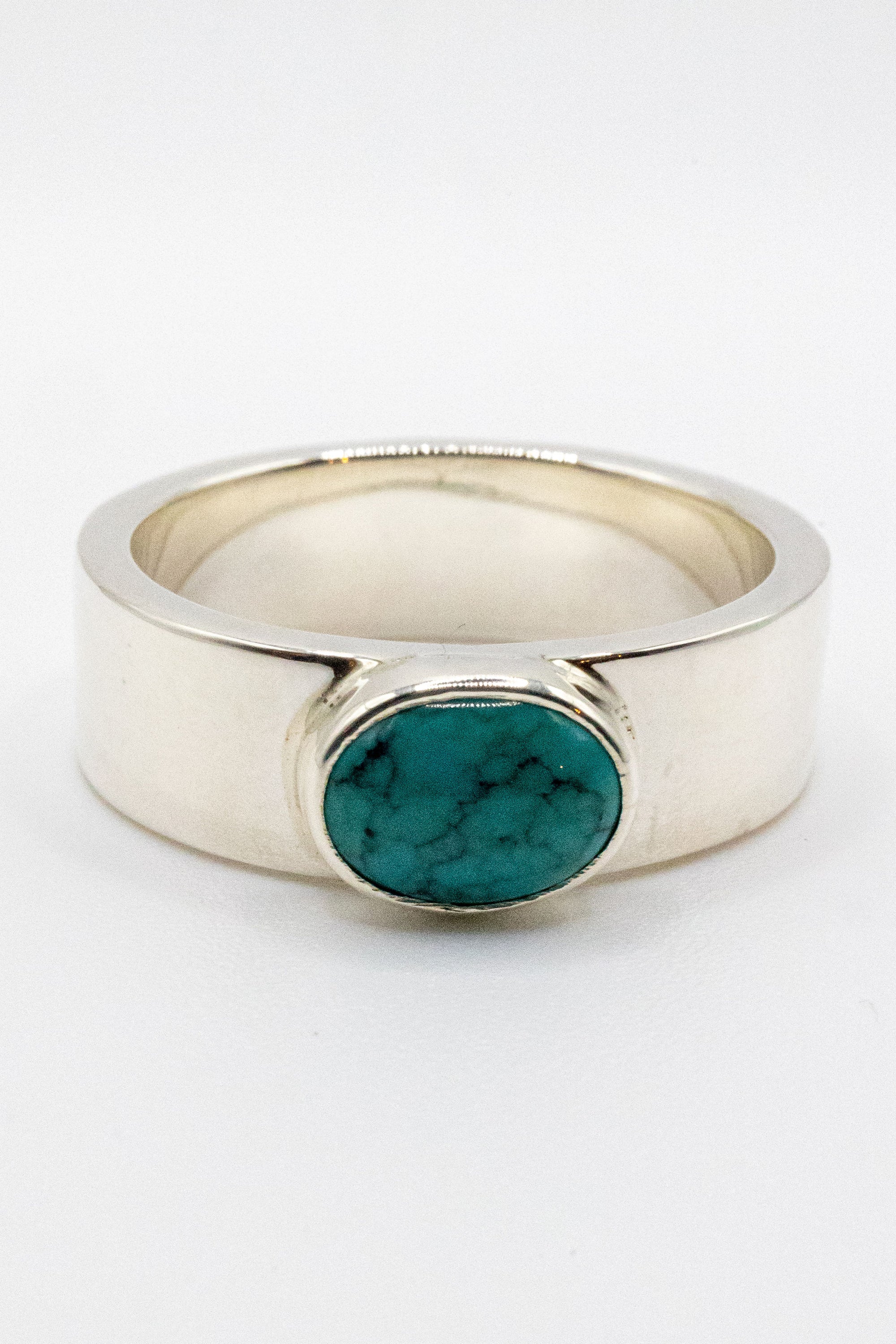 First Arrow's R-081 Flat Hammered Ring with Turquoise