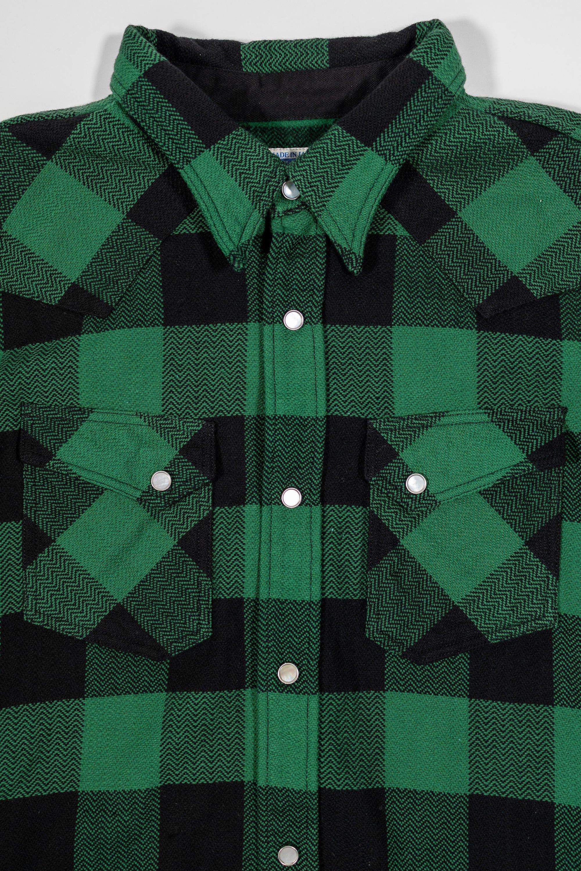 The Flat Head SNW-101L Block Check Western Flannel Shirt - Green/Black