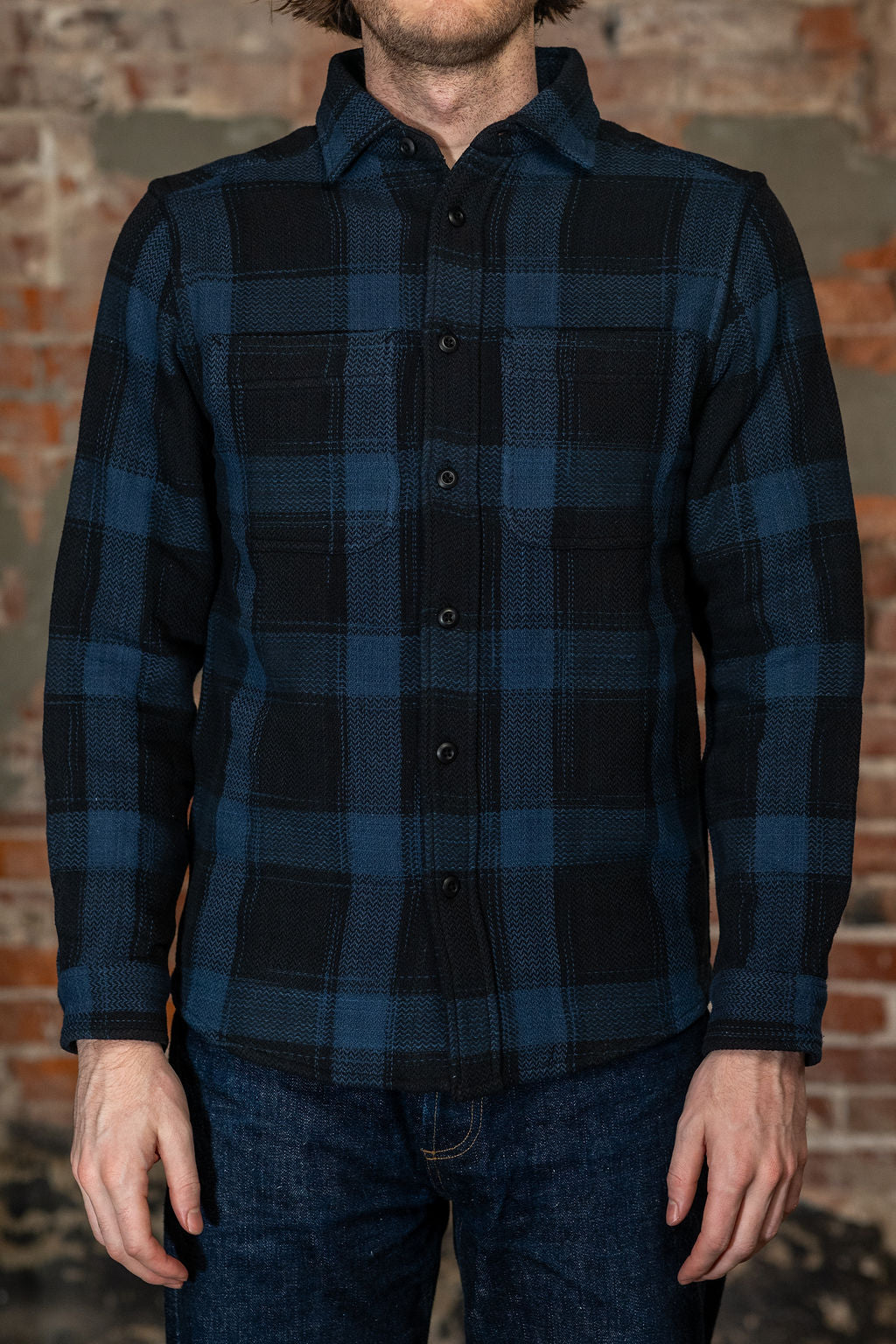 Indi + Ash Ames Workshirt - Iron / Indigo / Iron/Indigo Space Dye Hand-Spun Double Face Plaid