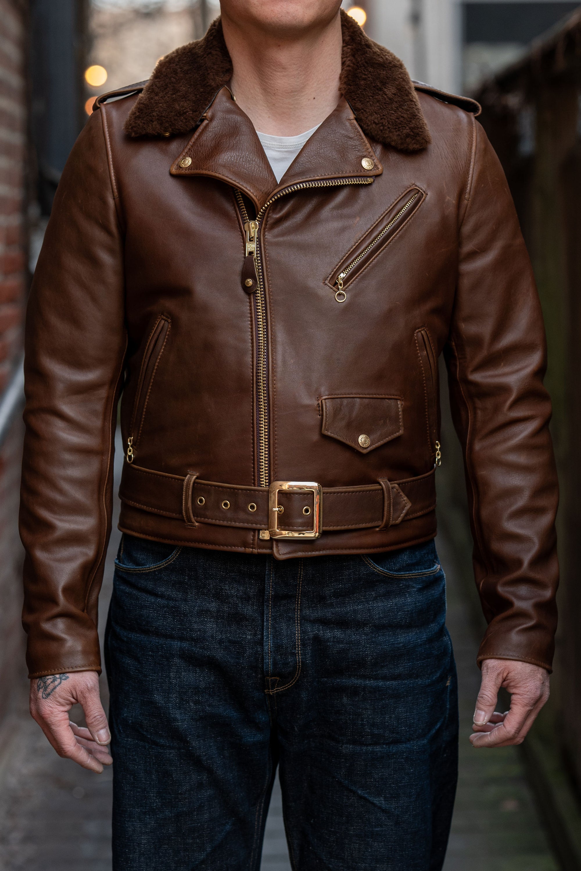 Schott NYC P656H Perfecto Horween Horsehide Motorcycle Jacket - Brown